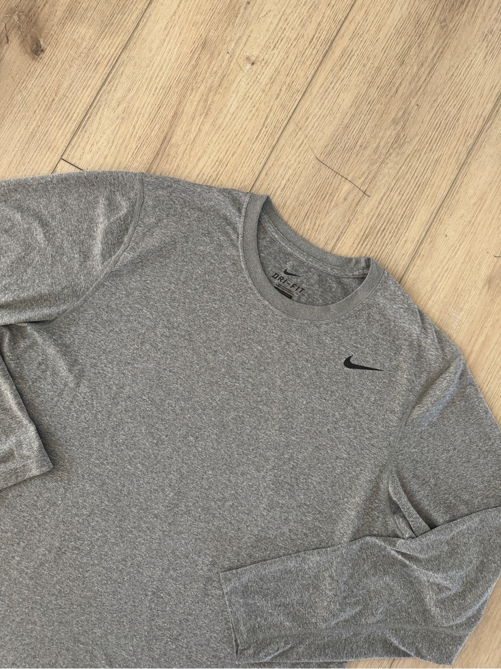 Nike Long Sleeve Dri-FIT Crew Shirt - Heather Gray with Black Swoosh